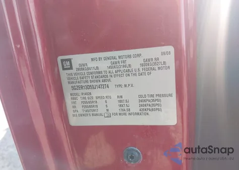 2009 Saturn Outlook Xe из США, поврежденный, VIN 5GZER13D59J147274